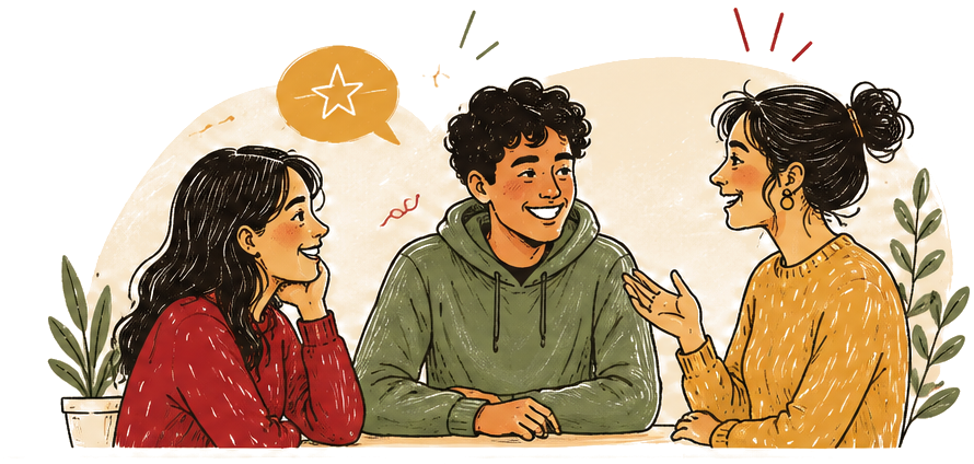 Three students talking after class